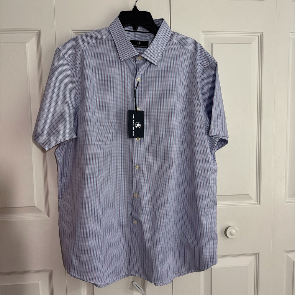 HART SCHAFFNER MARX SHORT SLEEVE DRESS SHIRT XL RED, BLUE AND WHITE